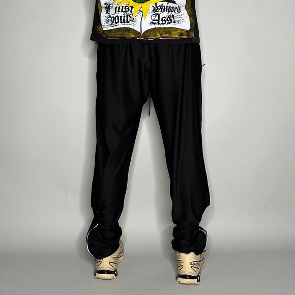 Vintage Y2K Nike Sweatpants Mens L Jet Black White Swoosh Ankle Zippers Joggers - Picture 3 of 4